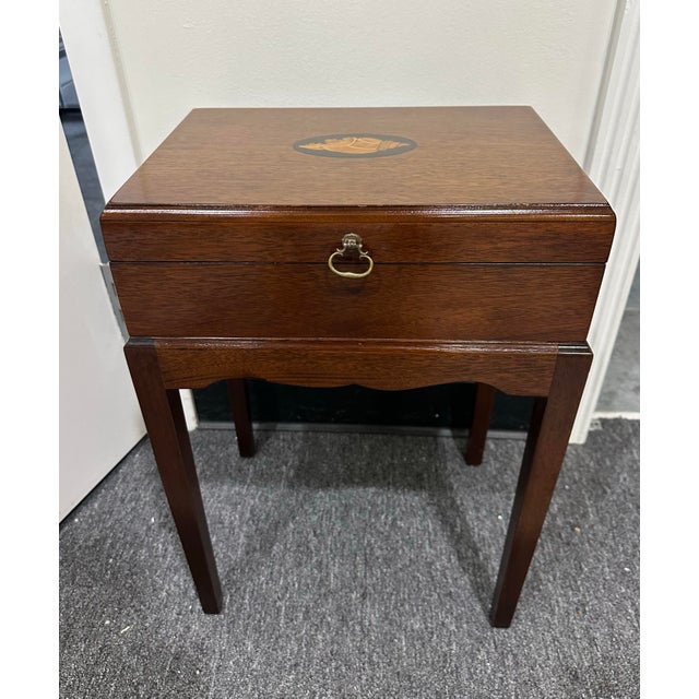 Wood Mahogany Inlaid Nautilus Shell Box Table For Sale - Image 7 of 8