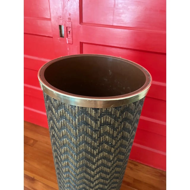 1960s Mid-Century Modern Brown Woven Cylinder Floor Planter For Sale - Image 4 of 7