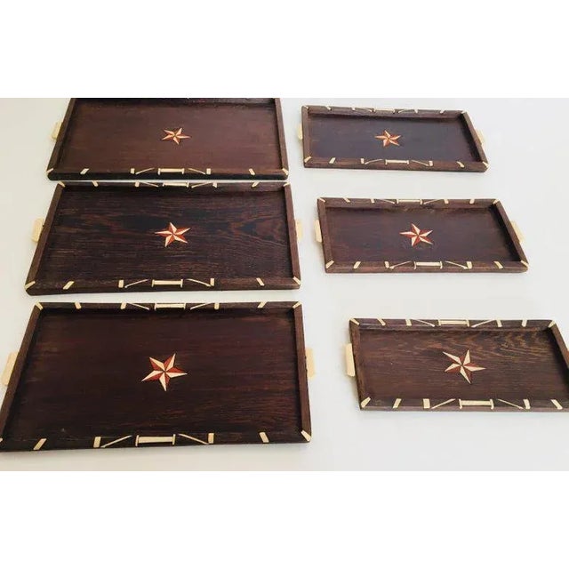 Wood Vintage Anglo-Indian Stacking Wood Trays With Inlay - Set of 6 For Sale - Image 7 of 12