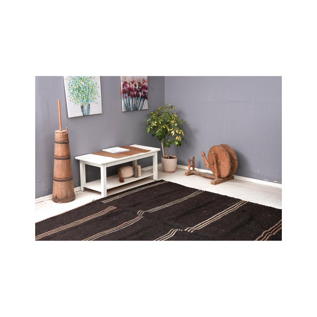 Vintage Dark Brown Modern Kilim Rug - 8`0″ X 8`4″ For Sale In Los Angeles - Image 6 of 6