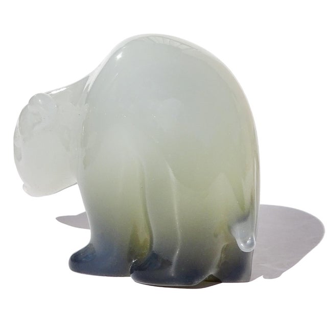Mid 20th Century Seguso Murano Vintage Opalescent White Dark Olive Italian Art Glass Baby Bear Cub Figurine For Sale - Image 5 of 6