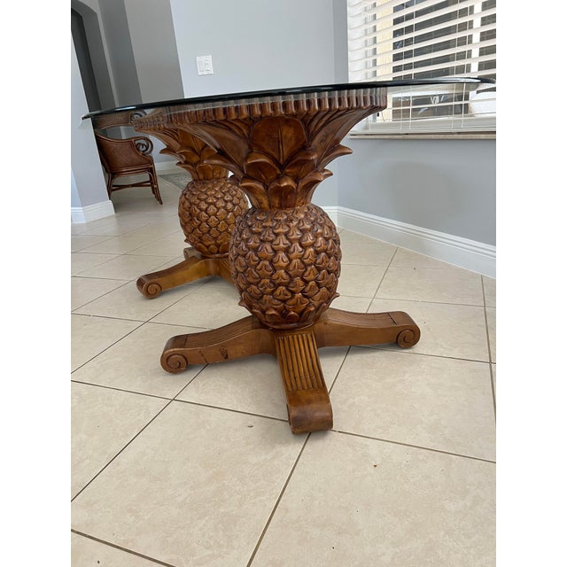 Vintage Palm Tree Pedestal Glass Top Dining Table For Sale - Image 4 of 12