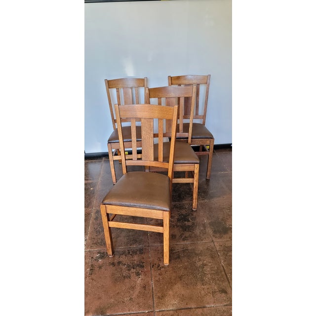 Mission Arts & Crafts Set 4 Chairs Oak For Sale - Image 4 of 8