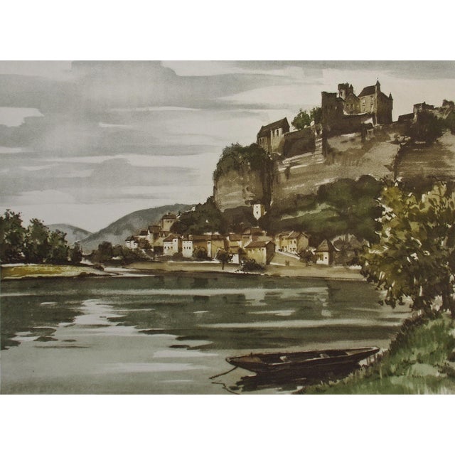 Impressionist Roger Hebbelinck "La Dordogne a Bergerac" Hand Signed Color Etching Unframed For Sale - Image 3 of 8