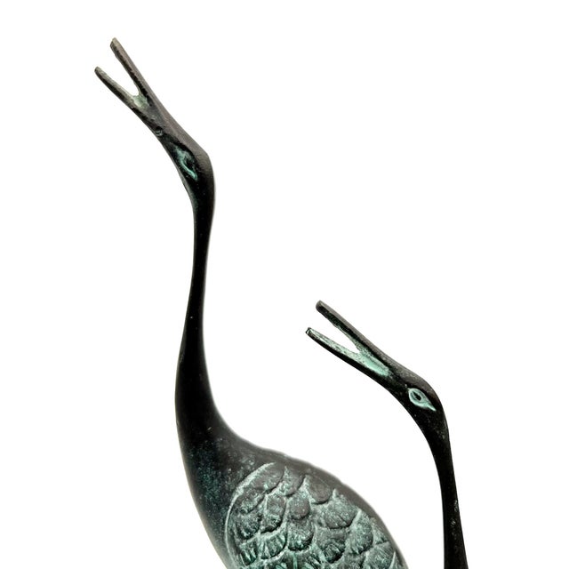 Metal Vintage Verdigris Bronze Crane Trio Sculpture - Mid-Century, Asian Inspired, Coastal For Sale - Image 7 of 12