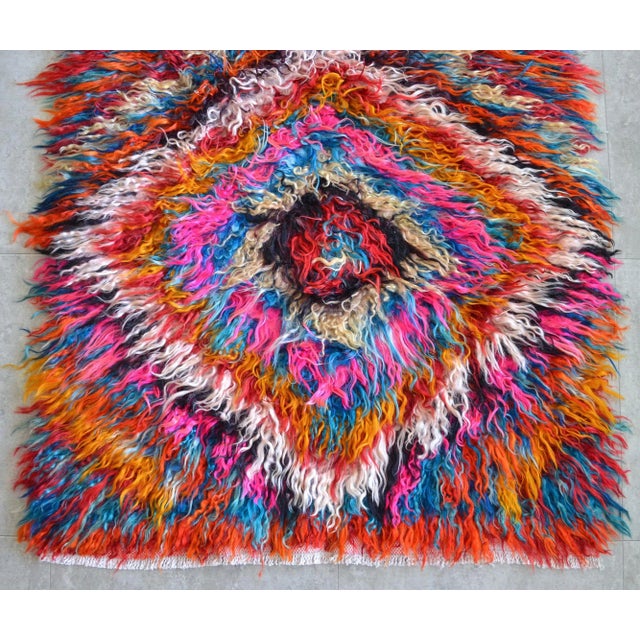 Vintage Hand-Made Shaggy Mohair Wool Tulu Turkish Area Rug- 3′1″ × 5′6″ For Sale - Image 10 of 13