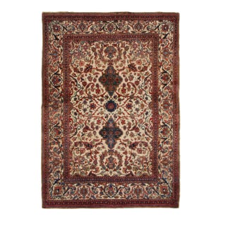 Antique Kashan Traditional Red and Beig Silk Persian Rug For Sale