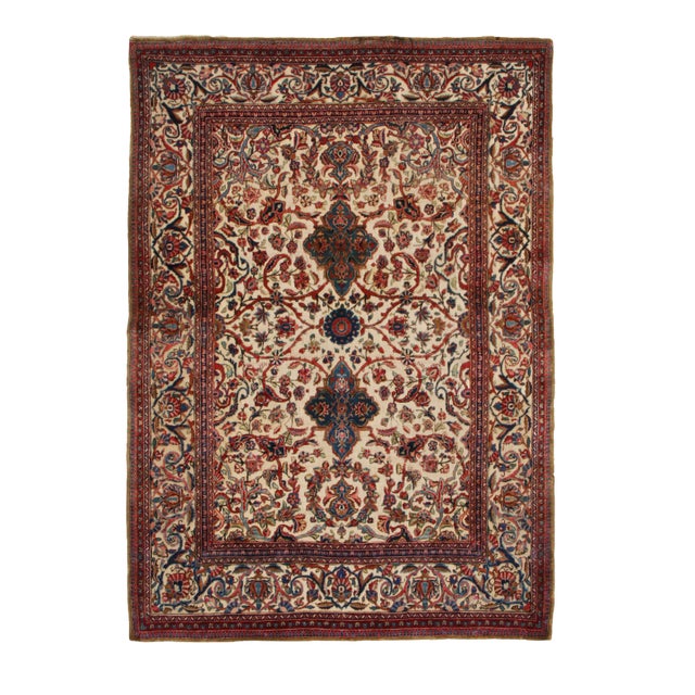 Antique Kashan Traditional Red and Beig Silk Persian Rug For Sale