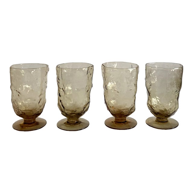 Vintage Morgantown Amber Crinkle Glass Goblets - Set of 4 For Sale