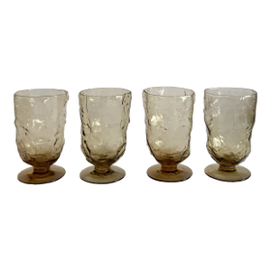 Vintage Morgantown Amber Crinkle Glass Goblets - Set of 4