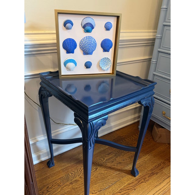 2020s Hand-Painted Blue Seashell Shadowbox Art in Gold Floating Frame – 12” X 12” For Sale - Image 5 of 5