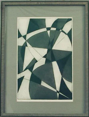 Aquatint Etching by Emaline Seutter, Animation Artist, Modernist Art, Geometric Study