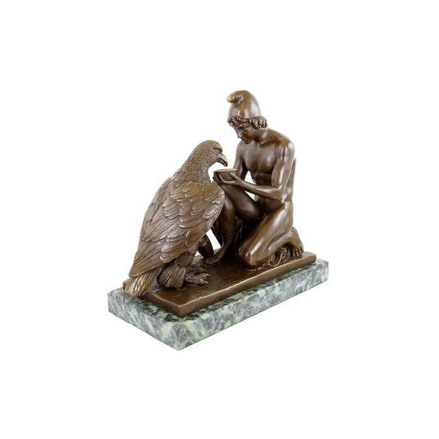 Neo-Classical Nude Bronze Sculpture of Ganymede and Zeus' Eagle For Sale - Image 4 of 9