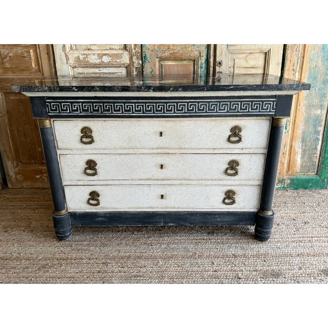 French Empire Greek Key Painted Marble Top Commode - Mid 19th C For Sale - Image 11 of 11