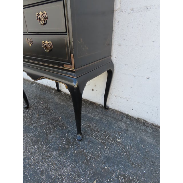 Drexel Painted Black Silver Jewelry Chest Lingerie Cabinet Queen Anne Legs 6330 For Sale - Image 16 of 17