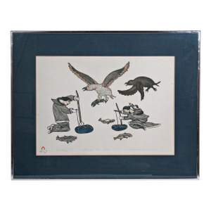 Cape Dorset “Ice Fishing” Inuit Lithograph by Sorosiluto Ashoona, 1976 (43/50), Framed
