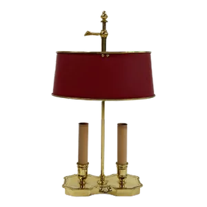 Vintage French Style Brass Bouillotte Table Lamp With Metal Tole Shade