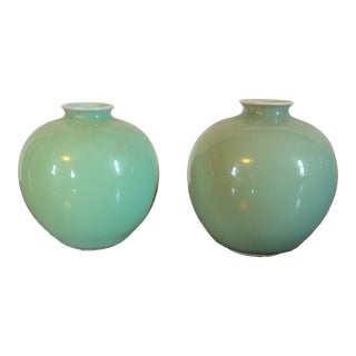 Antique Early 20th Century Chinese Monochrome Porcelain Small Vases With Celadon Glaze - A Pair For Sale
