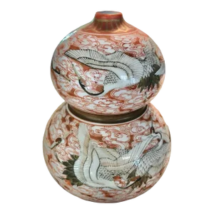 1940s Kutani Ware Handcrafted Ceramic Vessel Gourd Shape Japan
