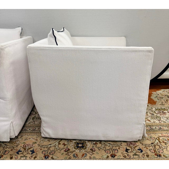 Pair of Serena & Lily White Slipcovered Swivel Club Chairs For Sale - Image 9 of 10