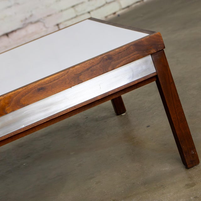 Mid-20th Century MCM Coffee or End Table Rectangular Walnut Frame & White Laminate Top For Sale - Image 9 of 18