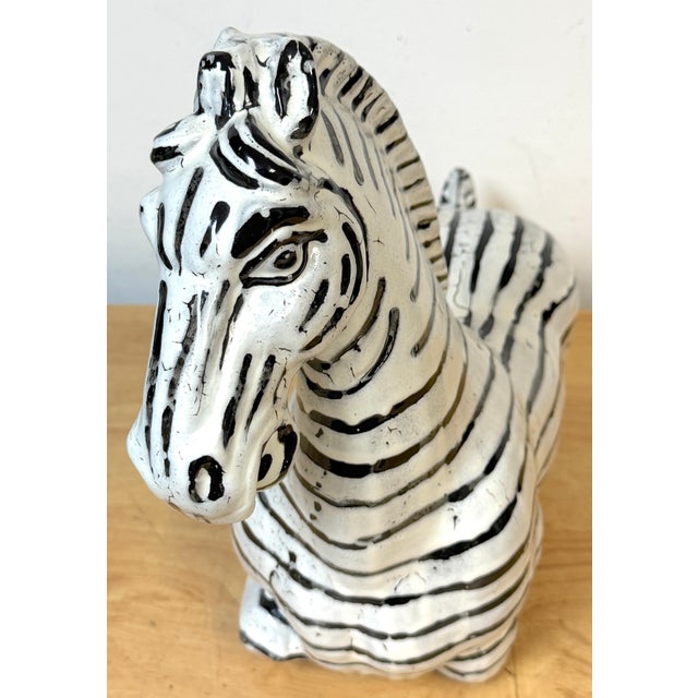 Pair Italian Mid-Century Modern Glazed Pottery Zebra Style of Raymor For Sale - Image 9 of 12