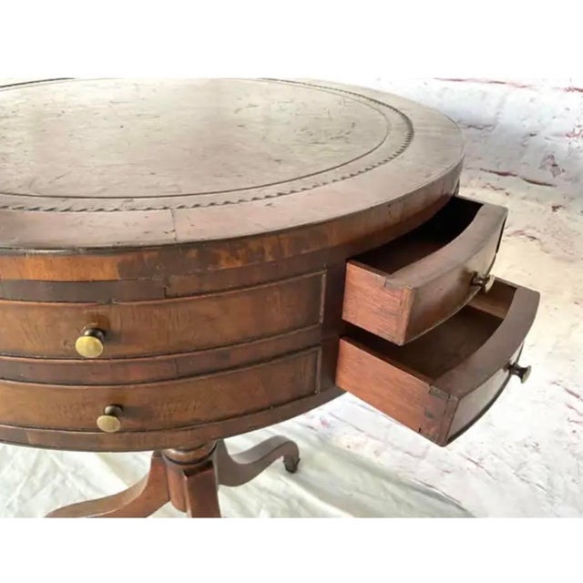 Regency Leather Top Mahogany Drum Table For Sale - Image 4 of 9