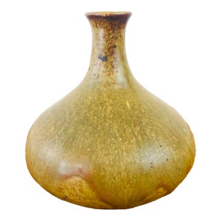 Vintage 1970s Handmade Stoneware Studio Pottery Low Bud / Weed Vase For Sale