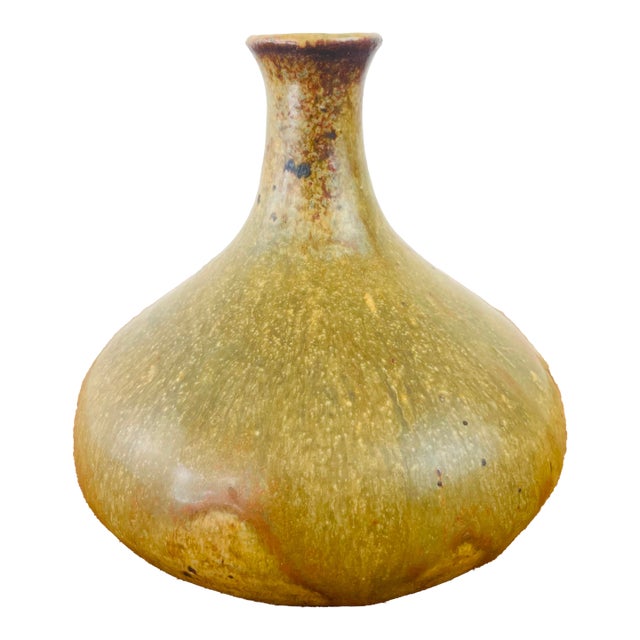 Vintage 1970s Handmade Stoneware Studio Pottery Low Bud / Weed Vase For Sale