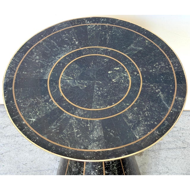 Black Modern Brass-Inlaid Tessellated Marble Side Table, Attributed to Maitland Smith For Sale - Image 8 of 14