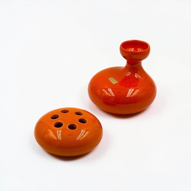 Sculptural Orange Ceramic Vases, Italy, 1970s, Set of 2 For Sale - Image 4 of 11