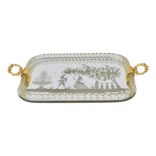 Swirl Murano Glass Mirror Serving Tray from Ercole Barovier, Venice, 1940s For Sale