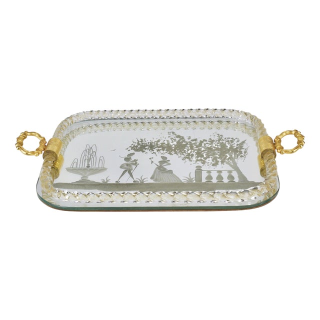 Swirl Murano Glass Mirror Serving Tray from Ercole Barovier, Venice, 1940s For Sale