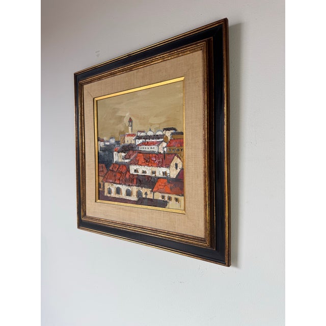 1970s Vintage Abstract Impressionist " Rooftops” Oil on Canvas Painting by Kenneth Norton For Sale - Image 4 of 12