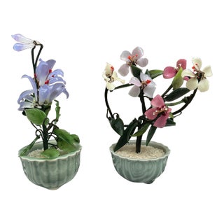 Pair of Glass Flower Sculptures, 1970s For Sale