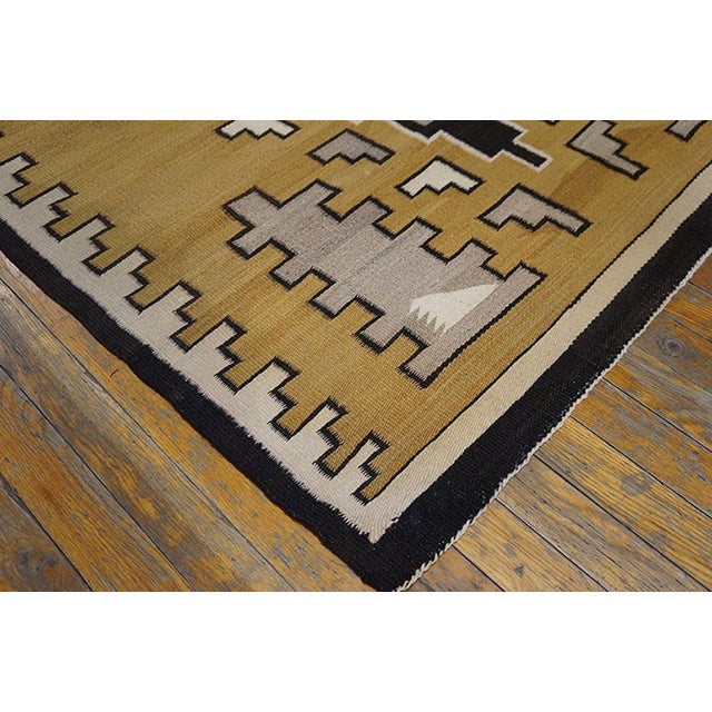 Early 20th Century 1930s Yellow Medallion Tribal Antique American Navajo Rug 3' 6"x 5' Flatweave Wool Carpet For Sale - Image 5 of 6