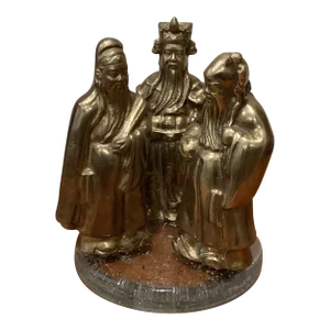 Late 20th Century Fu, Lu, Shou Wise Men Heavy Brass Scholars Detailed Figurines