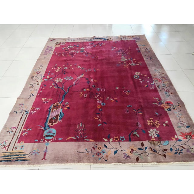 1920s Beautiful Maroon Color Background Classic Antique 1920s Art Deco Chinese Rug For Sale - Image 5 of 8