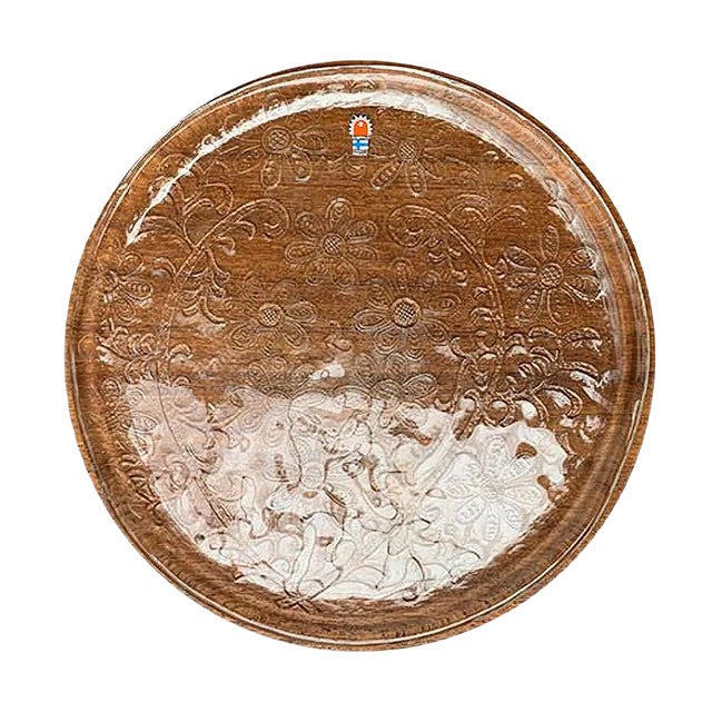 Large Mid-Century Finnish Glass Plate from Humppila For Sale