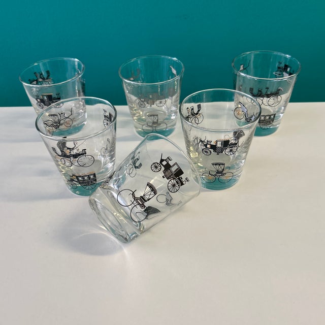 Black and Gold Entertaining Glasses With Coach Motif Set of 6 For Sale - Image 4 of 9