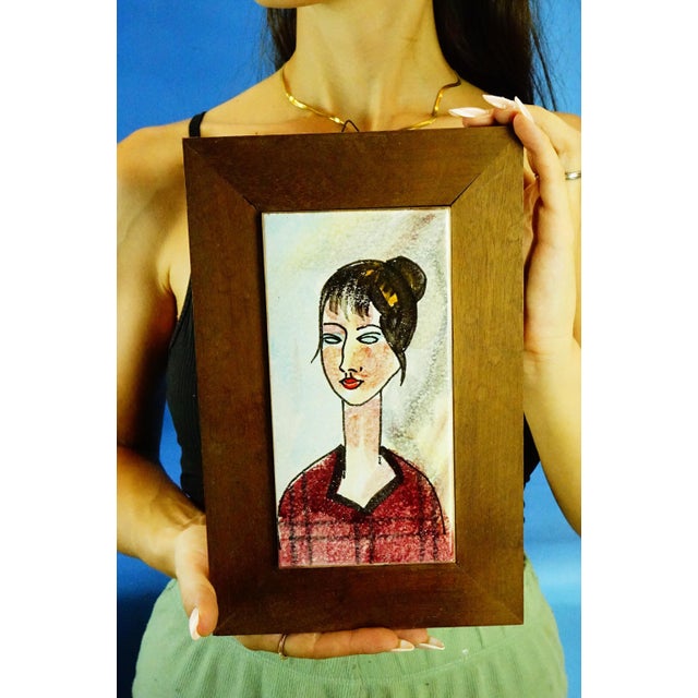Vintage Ceramic Tile with Wooden Support, 1960s For Sale - Image 11 of 13