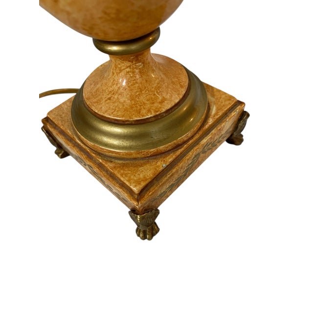 Apricot Vintage Made in Italy Urn Style Lamp, Footed Base Lions Head Knockers, Linen Shade For Sale - Image 8 of 10