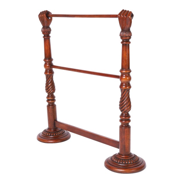 Vintage British Colonial Style Anglo Indian Blanket Rack With Carved Fists For Sale