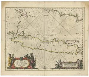 Antique Map of Java and Part of Borneo, Indonesia, 1657