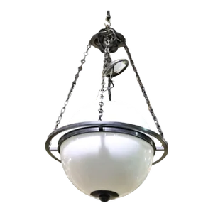 Milk Glass and Metal Spherical Planetary Style Mid Century Modern Chandelier