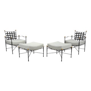 Pair of Mario Papperzini Amalfi Iron Lounge Chairs and Ottomans For Sale
