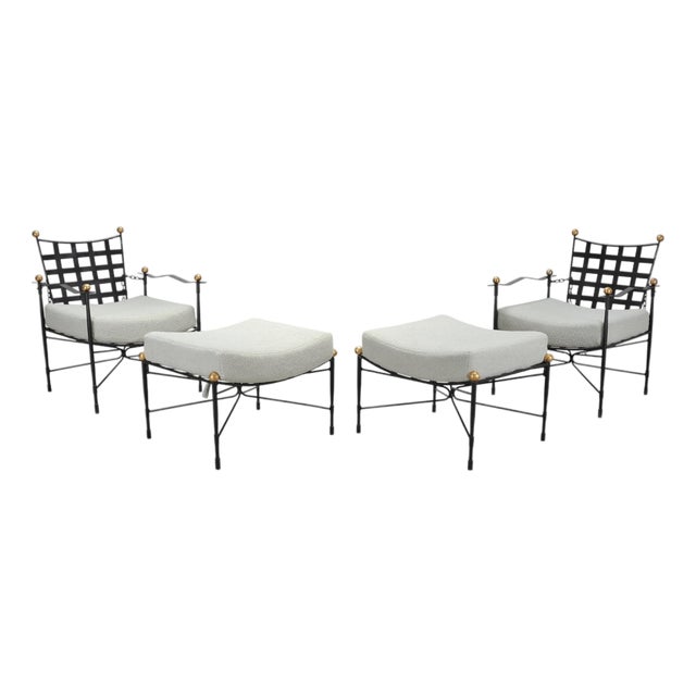 Pair of Mario Papperzini Amalfi Iron Lounge Chairs and Ottomans For Sale