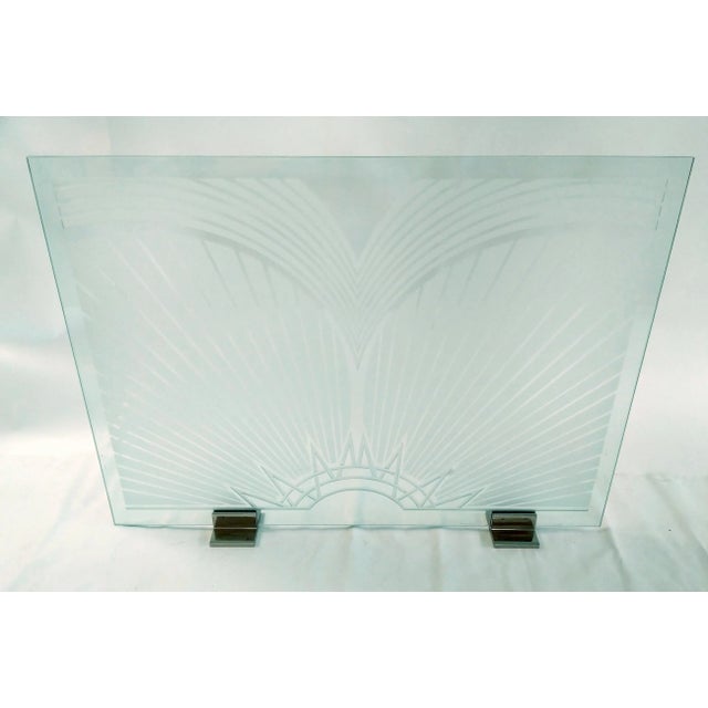 1980s Art Deco Etched Glass and Chrome Fireplace Screen For Sale - Image 9 of 9
