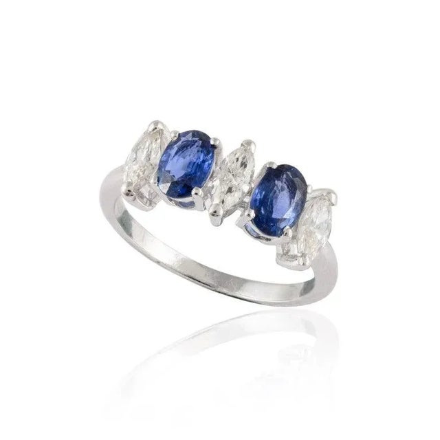 Blue Natural Diamond & Blue Sapphire Engagement Ring for Her in Solid 18k White Gold Size 7 For Sale - Image 8 of 13