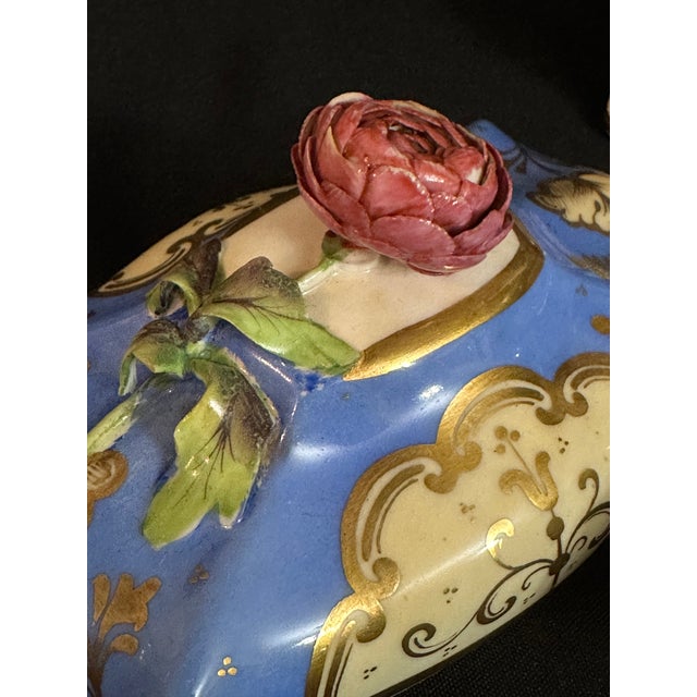 19th Century French Porcelain Double Inkstand in Rococo Revival Style, Blue & Gilt For Sale - Image 12 of 13